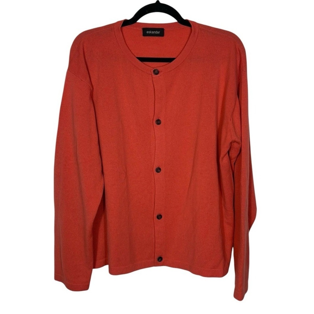 Eskandar Cashmere Roundneck Cardigan Sweater Orange O/S Oversize Lagenlook